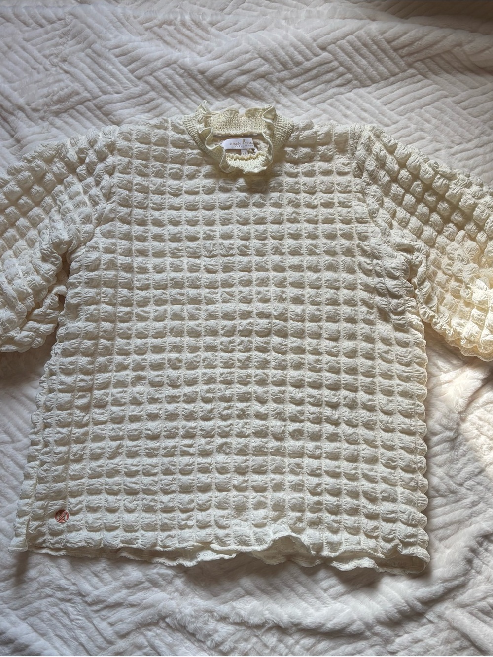 Simply Southern Ivory Waffle Knit Ruffle Neck Top
